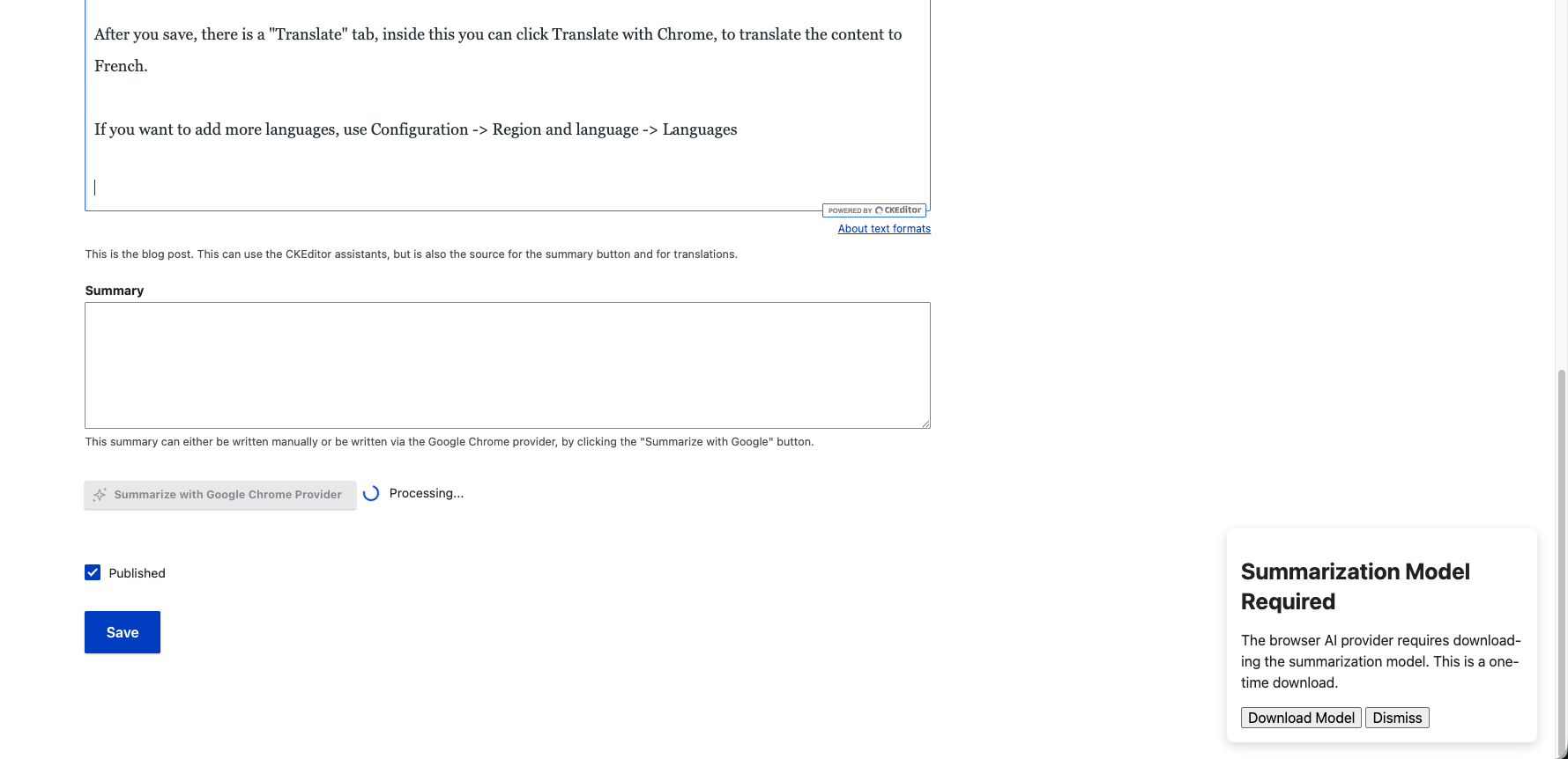 Chrome Prompt API model download pop-up